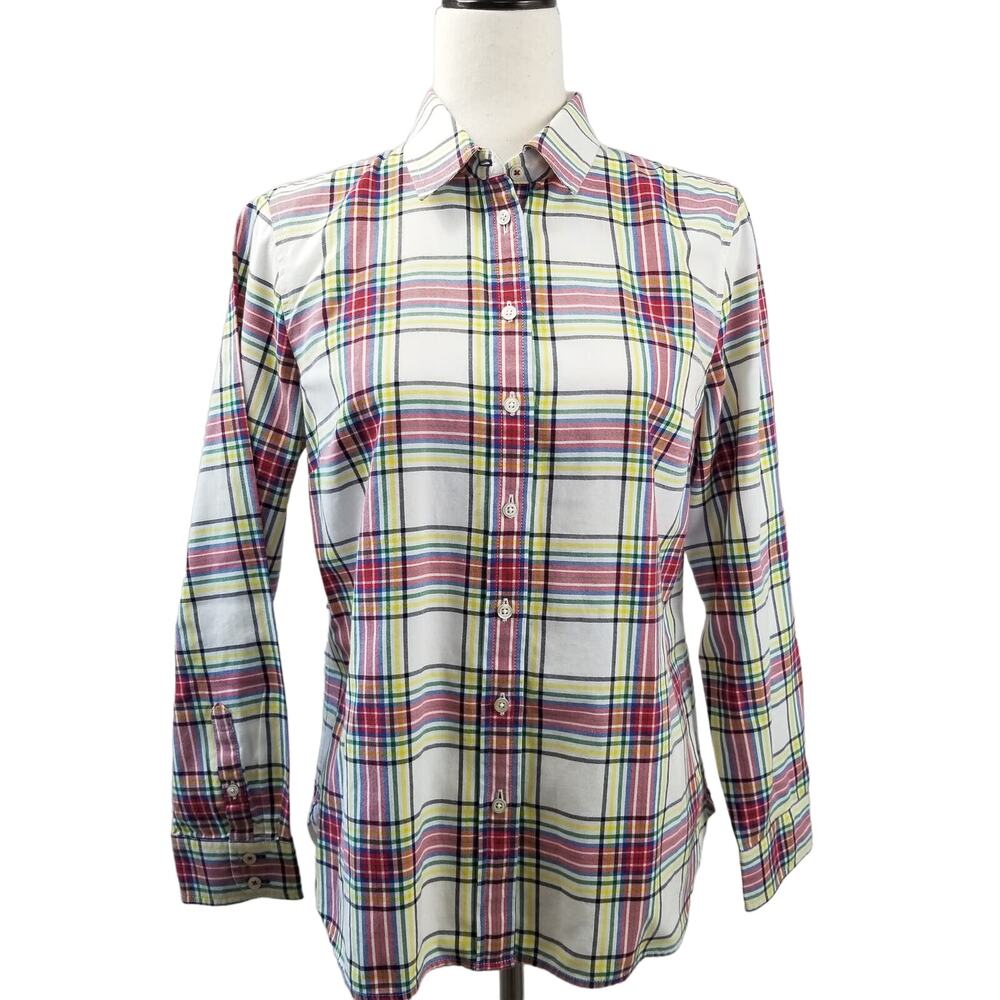 Talbots Petites White Red / Pink Yellow Paid Button Down Size MP